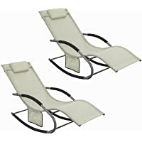 Los mejores  - SoBuy Set de 2 mecedoras-Jardín Mecedora con reposapiés- Hamaca de jardín- Tumbona ergonómica- Beige- OGS28-MIx2- ES